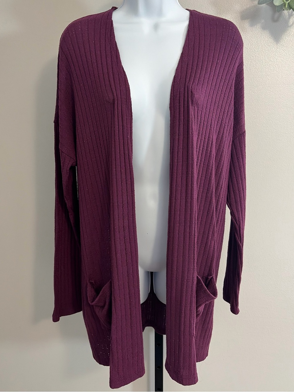 Staccato Plum Ribbed Open-Front Cardigan